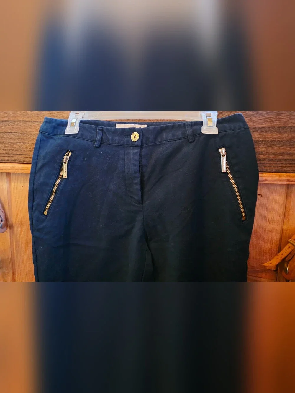 Michael Kors Blue Straight Leg Jeans with Gold Zippers